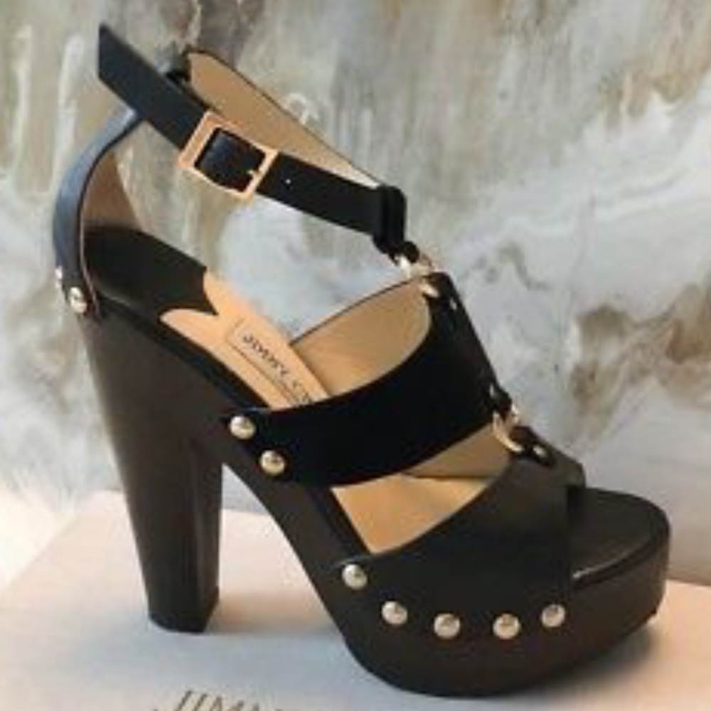 JIMMY CHOO URSULA BLACK HIGH HEEL SANDALS
